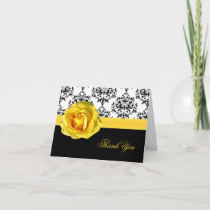 Chic Damask & Yellow Rose Thank You Card