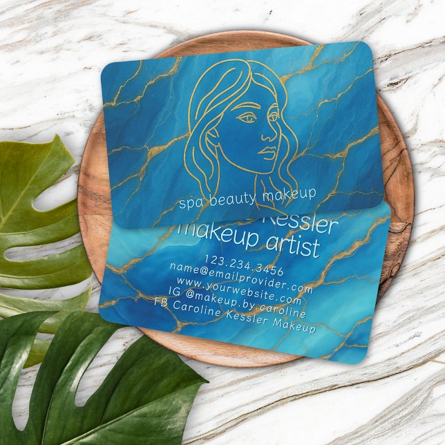 Chic Dark Aqua Turquoise Teal Blue Gold Marbled Business Card (Creator Uploaded)