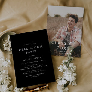 Chic Dark Black Class of 2024 Photo Graduation Invitation