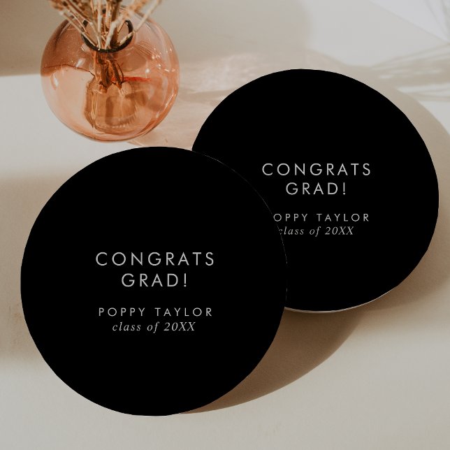 Chic Dark Black Congrats Grad Graduation Paper Plate (Creator Uploaded)