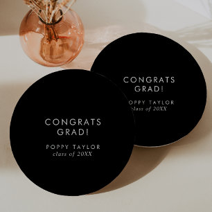 Chic Dark Black Congrats Grad Graduation Paper Plate