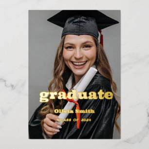 Chic Dark Black Gold Foil Photo Graduation Party