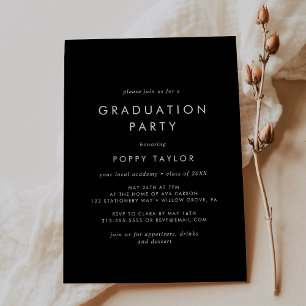 Chic Dark Black Graduation Party Invitation