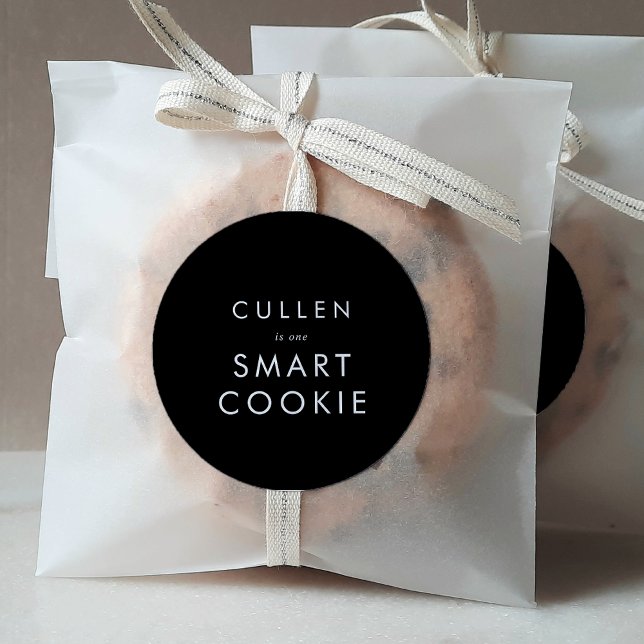 Chic Dark Black One Smart Cookie Graduation Favour Classic Round Sticker (Creator Uploaded)