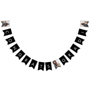 Chic Dark Black Photo Congrats Grad Graduation Bunting
