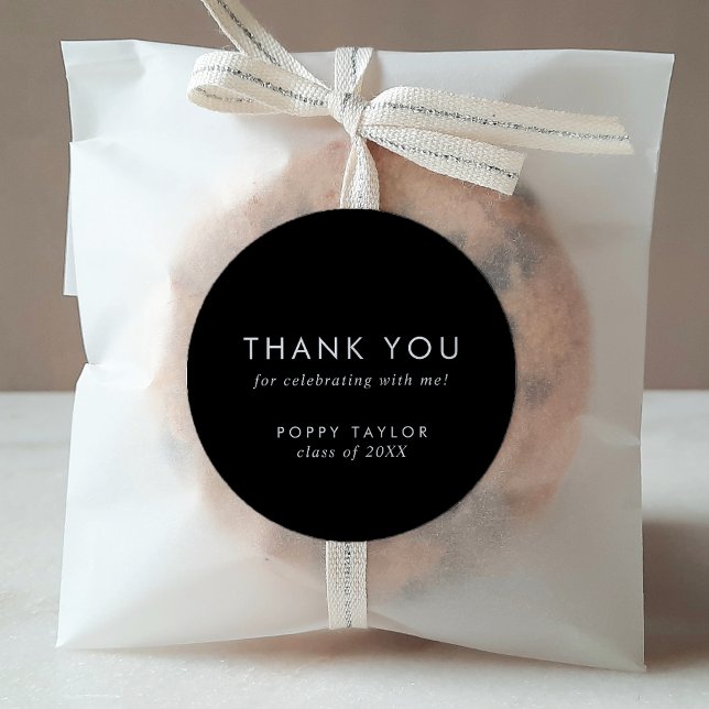 Chic Dark Black Thank You Graduation Favour Sticke Classic Round Sticker (Creator Uploaded)