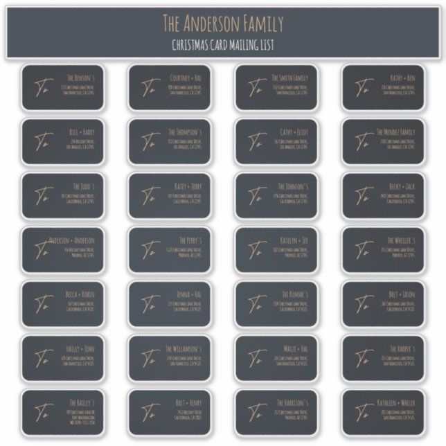 Chic Dark Blue Christmas Card Mailing Label Sheet (Front)