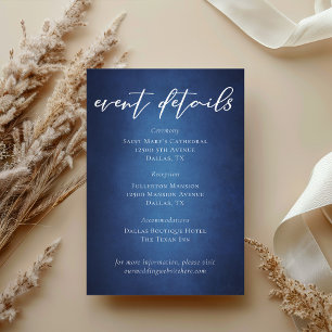Chic Dark Blue Evening Wedding Event Details Enclosure Card