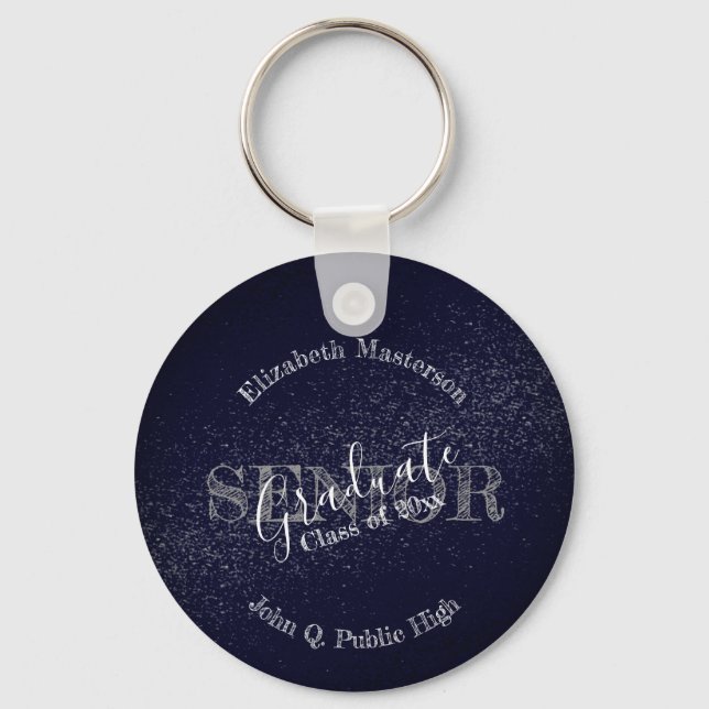Chic Dark Blue Graduation Graduate Senior Class Key Ring (Front)