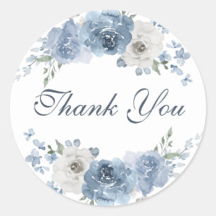 Chic  Dark Blue Ivory Floral Wedding Thank You Classic Round Sticker