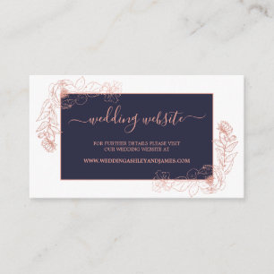 Chic Dark blue Rose Gold floral Wedding Website Enclosure Card