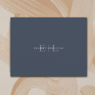 Chic Dark Blue Wedding Monogram Note Card