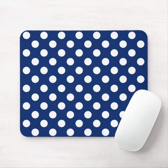 Chic Dark Blue With Big White Polka Dots Elegant Mouse Pad (With Mouse)