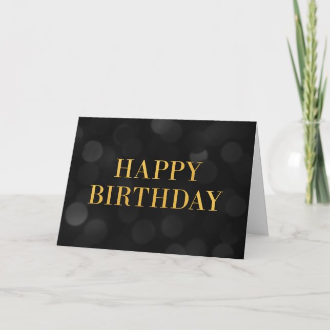 Chic Dark Bokeh Lights Faux Gold Happy Birthday Card (Front)