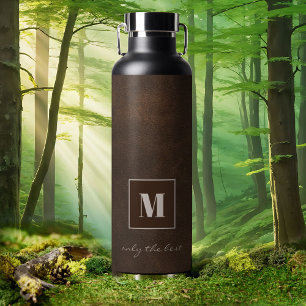 Chic Dark Brown Faux Leather Water Bottle