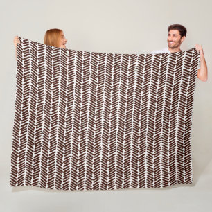 Chic Dark Brown White Abstract Chevron Art Stripes Fleece Blanket