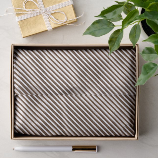 Chic Dark Coffee Brown White Stripes Pattern Tissue Paper (Gift)