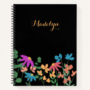 Chic Dark Colourful floral pattern personalised Notebook
