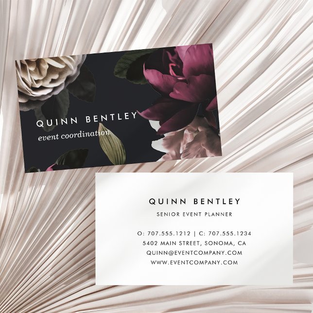Chic Dark Floral on Black Business Card (Creator Uploaded)
