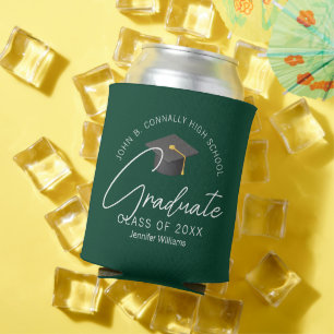 Chic Dark Green Graduate Custom Graduation Party Can Cooler