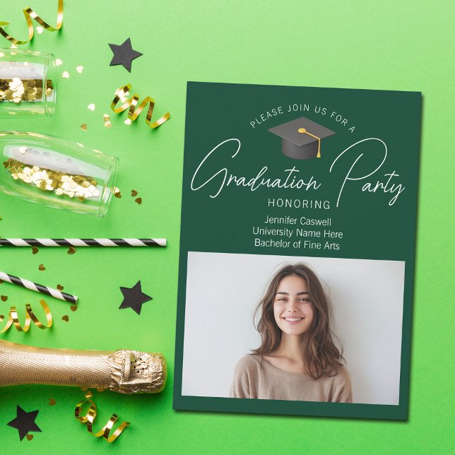 Chic Dark Green Graduate Photo Graduation Party Invitation (Creator Uploaded)