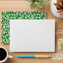 Chic Dark Green White Damask Floral Art Pattern
