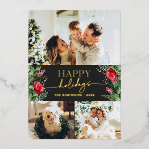 Chic Dark Grey Botanical Foliage 3 Photo Gold