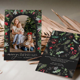 Chic Dark Grey Modern Arch 1 Photo Merry Christmas Holiday Card