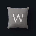 Chic Dark Grey White Monogram Wedding Keepsake Cushion<br><div class="desc">Elegant wedding keepsake pillow with your text in off-black handwritten chic script calligraphy on a dark grey background. Simply add your names, monogram and wedding date. Great gift for a newlywed couple. Exclusively designed for you by Happy Dolphin Studio. If you need any help or matching products, please contact us...</div>