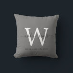 Chic Dark Grey White Monogram Wedding Keepsake Cushion<br><div class="desc">Elegant wedding keepsake pillow with your text in off-black handwritten chic script calligraphy on a dark grey background. Simply add your names, monogram and wedding date. Great gift for a newlywed couple. Exclusively designed for you by Happy Dolphin Studio. If you need any help or matching products, please contact us...</div>