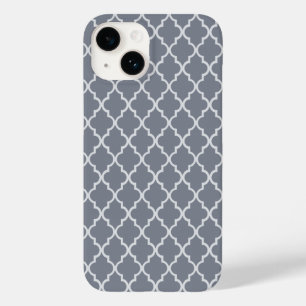 Chic Dark Grey & White Moroccan Quatrefoil Pattern Case-Mate iPhone 14 Case