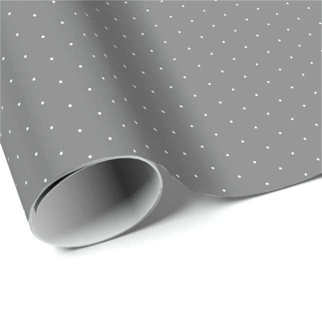 Chic dark grey white tiny polka dots pattern gift wrapping paper (Roll Corner)