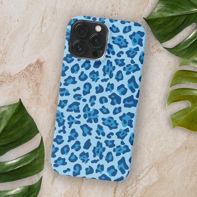 Chic Dark Light Blue Leopard Print On Pastel Blue iPhone Case (Creator Uploaded)
