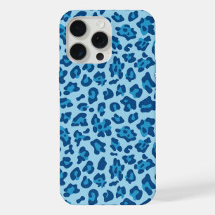 Chic Dark Light Blue Leopard Print On Pastel Blue iPhone 15 Pro Max Case