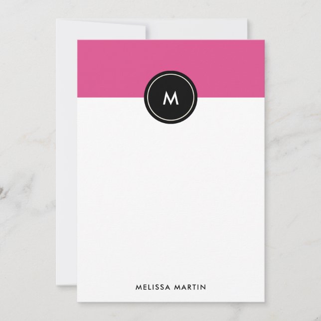 Chic Dark Pink and Black Stationery Note Card (Front)