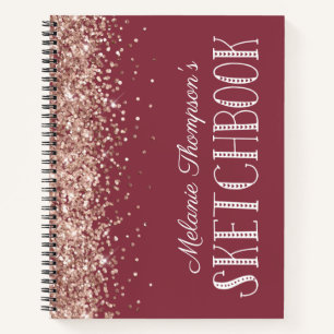 Chic Dark Pink Glitter Custom Name Sketchbook Notebook