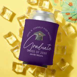 Chic Dark Purple Graduate Custom Graduation Party Can Cooler