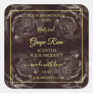 Chic Dark Red Brown Blooming Roses Product Labels