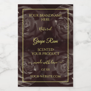 Chic Dark Red Brown Blooming Roses Product Labels