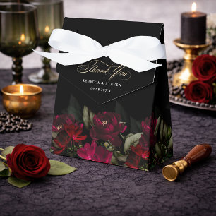 Chic dark red gothic floral moody wedding tent favour box