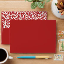 Chic Dark Red White Damask Floral Art Pattern