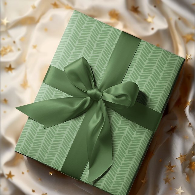 Chic Dark Sage Light Forest Green Striped Zigzag Wrapping Paper (Creator Uploaded)