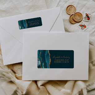 Chic Dark Teal Gold Wedding Return Address