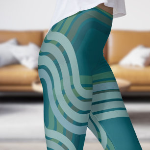 Chic Dark Teal Green Curves Pattern Leggings