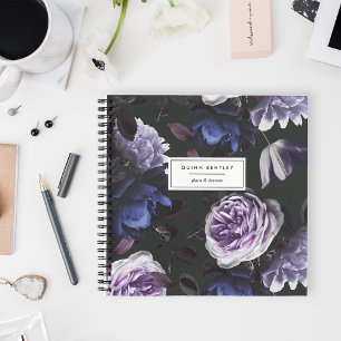 Chic Dark Violet Floral   Personalised Notebook