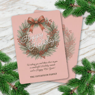 Chic December Holly Wreath With Red Bow On Silver