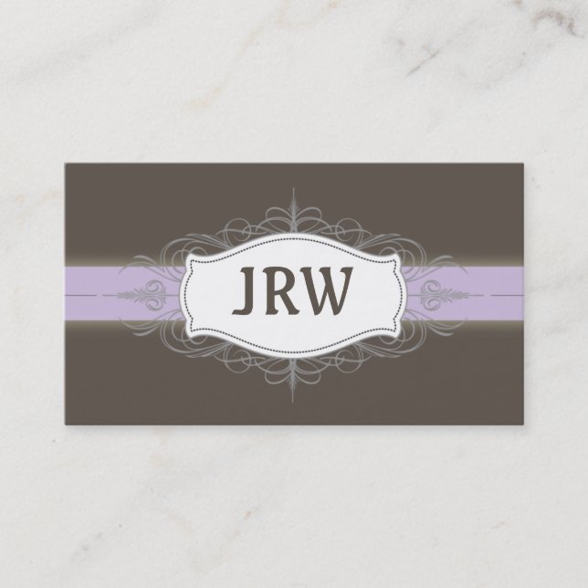 Chic Deco Frame Monogram Lilac Business Card (Front)