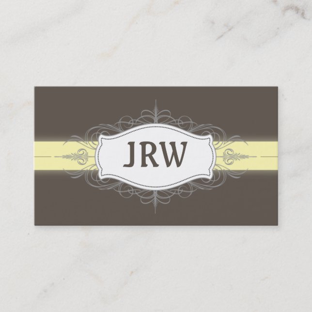 Chic Deco Frame Monogram Yellow Business Card (Front)