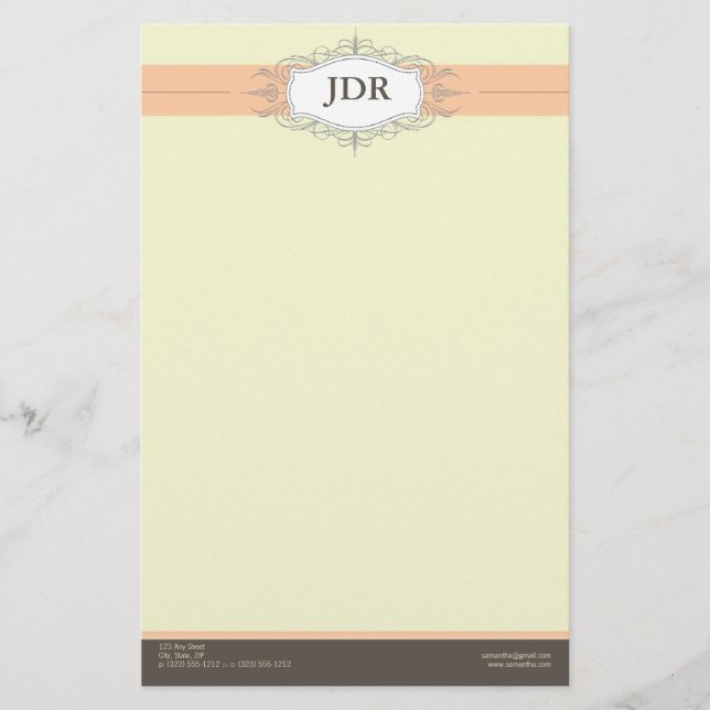 Chic Deco Peach Customised Stationery (Front)