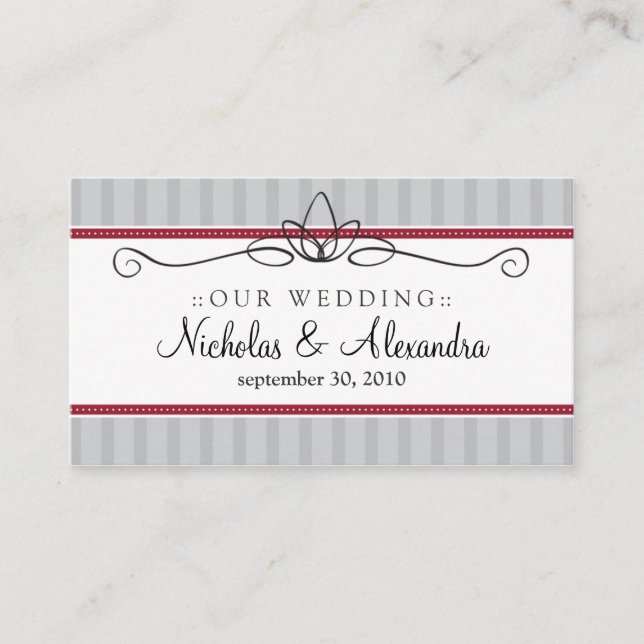 Chic Deco Silver/Red Wedding Website Card (Front)